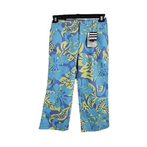 NWT Lands' End Cropped Pants Girls 14 (28x21) Blue Tropical Print Adjustable